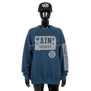 <b>Women</b> Pullover Sweatshirt GSM Cotton Fleece Navy <b>Blue</b> Raglan Sleeve Custom Embroidery Logo Design <b>Women</b> breathable Sweatshirts - Product Image 1