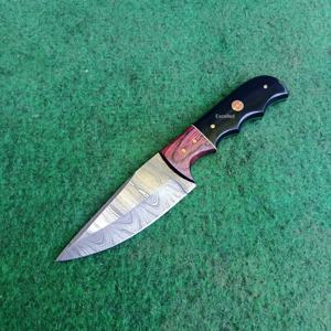 Venta caliente Damasco Skinner cuchillo hoja fija caza y supervivencia cuchillo al aire libre con resina y mango de madera Pakka - Product Image 3