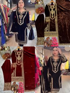 Haut de soirée à la demande Top en velours viscose Palazzo et Dupatta Ensemble vêtements ethniques indiens Salwar Kameez pour femmes à vendre - Product Image 5