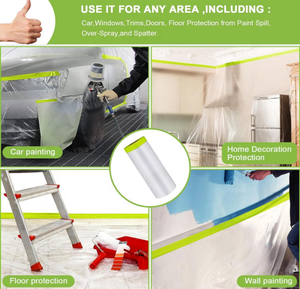<span class=keywords><strong>Film</strong></span> de masquage PE pré-collé, bâche plastique pré-pliée pour la peinture automobile, les murs et les meubles - Product Image 6