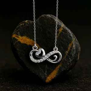 Collier en argent sterling 925 plaqué or 14 carats avec pendentif cœur infini en zircon cubique plaqué rhodium, symbole romantique de l'amour - Product Image 5