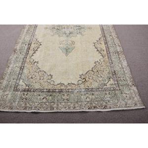 พรมตุรกีขนาดใหญ่ 5.5x9.4 ฟุต พรมวินเทจ สีเขียว-น้ำตาล พรมขนสัตว์ลายอิคัต - Product Image 5