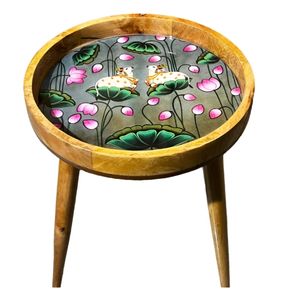 Lotus Meadow Tabouret Table d'appoint en bois naturel Table d'appoint ronde en bois massif escabeau salon pieds en bois détachable pour support - Product Image 2