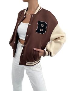 Chaqueta universitaria lisa de alta calidad para mujer, ropa al por mayor de moda con logotipo personalizado, chaqueta universitaria de diseño de moda para mujer - Product Image 4