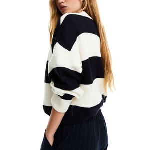 Suéter holgado de Diseño de Moda de color sólido con cuello redondo para mujer, suéteres transpirables de punto personalizados a bajo precio, servicio OEM - Product Image 2