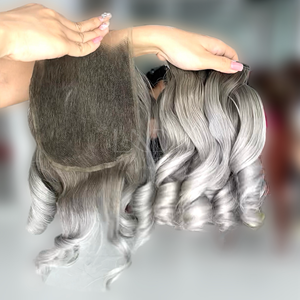 Paquets d'extensions de cheveux vietnamiens de couleur grise de qualité supérieure avec fermeture ou frontale pour faire des perruques - Product Image 4