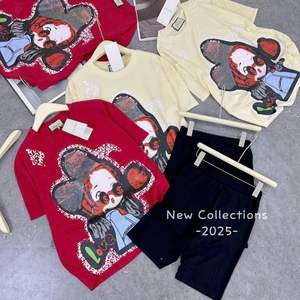 T-shirt chic à col rond avec design de dessin animé Short décontracté lumineux au-dessus de la longueur du genou pour mettre en valeur un style jeune cet été - Product Image 5