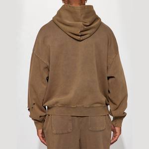 Sudadera con capucha de gran tamaño personalizada para hombre French Terry, ropa de calle de algodón 100%, sudaderas con capucha desgastadas Vintage rasgadas para hombre - Product Image 2