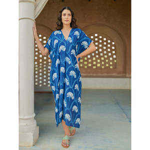 Arohi Indigo Digital Print Modal Empire Waist <b>Kaftan</b> <b>Dress</b> - Product Image 4