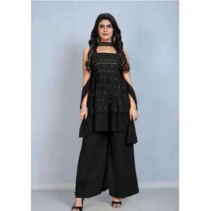 Nuevo Kurti Plazzo y Dupatta de Diseñador en Tela Georgette con Bordado de Lentejuelas para Fiestas - Product Image 1