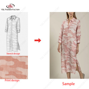 <span class=keywords><strong>Abito</strong></span> Midi in Puro Lino con Stampa Floreale Personalizzata OEM, Design del Cliente, Stampa Digitale Ecologica, Vita Naturale, per Donna - Product Image 1