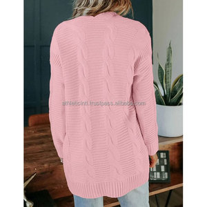 Cárdigan de punto de lana de ganchillo para mujer, suéter a rayas ODM, abrigo de invierno de manga larga - Product Image 6