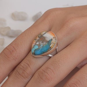 Anillo giratorio de turquesa de piedras preciosas hechas a mano de Plata de Ley 925, anillo de joyería fina de regalo de boda de diseñador Natural de alta calidad 925 - Product Image 2