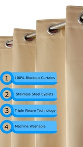 Best Selling <b>100</b>% Blackout Curtains Plain Solid Drape <b>Fabric</b> Triple Weave Material Noise Reducing Washable Drapes for Your Room - Product Image 4