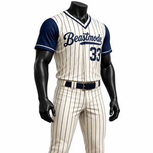 Custom Pinstripe <b>Baseball</b> Uniform Set OEM Polyester Breathable Team Jersey Pants Wholesale Sportswear Supplier - Product Image 3