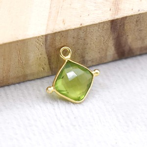 Pendentif en quartz péridot facetté, pierre précieuse de forme coussin, avec deux montures Rawa, fournitures de bijouterie DIY - Product Image 1