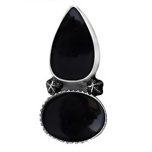 Precio al por mayor, anillo Vintage de Plata de Ley 925 para mujer, ónix negro, forma de pera ovalada, India Natural piedra preciosa, moda de uso diario - Product Image 1