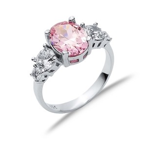Round CZ Oval Pink <b>Quartz</b> Stone Cluster <b>Ring</b> Wholesale Turkish Handmade 925 Sterling Silver Jewelry for Lady - Product Image 3