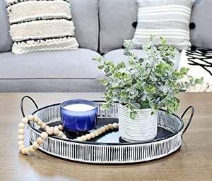 ถาดเสิร์ฟอาหารโลหะสีขาวและสีดำทำด้วยมือพร้อมที่จับดีไซน์มาตรฐานสำหรับโรงแรมและภัตตาคาร - Product Image 2