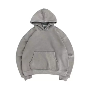 Nouveau style – Sweat à capuche homme coupe ample, épais, 100 % coton, uni, court, avec logo personnalisé, surdimensionné, couleur unie, pour l'hiver - Product Image 1