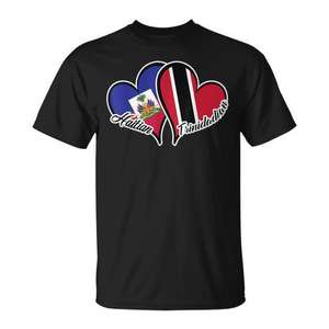 Camiseta con la bandera de Haití y Trinidad y Tobago, diseño de corazón, mitad Haití, mitad Trinidad - Product Image 1
