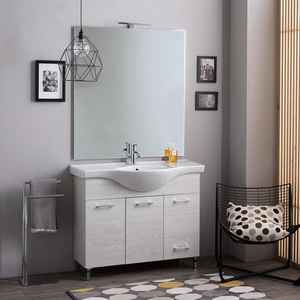 Espejo y Lámpara Ravenna con Mueble de Baño de Roble Blanco de 105 cm - Product Image 1