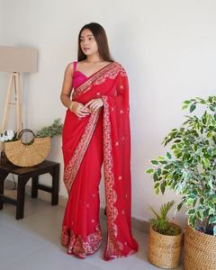 Dernier Designer Georgette Fil De Soie Broderie Séquence Travail Saree Par Fab Zone - Product Image 5