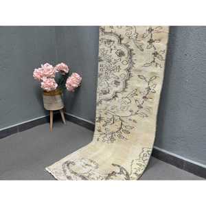 พรมวินเทจขนาด 1.9x7.8 ฟุต พรมตุรกี พรมลายทางสีเบจ ทำจากขนสัตว์ - Product Image 2