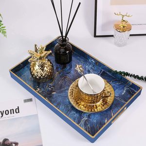 Plateau rectangulaire en bois marbré avec poignées, plateau de service traditionnel pour mariage, pour la nourriture et la décoration - Product Image 2