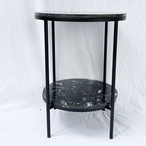 Modern Two-Tier <b>Side</b> <b>Table</b> with <b>Black</b> Stone Top and Iron Frame Convertible Tea <b>Table</b> for Living Room Traditional Design-SST013 - Product Image 5