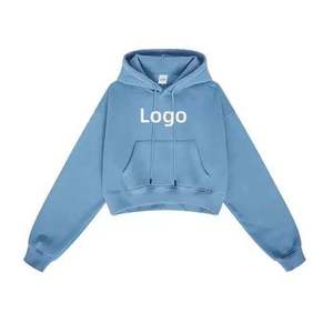 High Quality Cotton <b>Women</b> Zipper-Up Hoodie Custom Logo Plain Short Autumn Summer Street Wear Crop <b>Top</b> - Product Image 3
