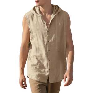 Camiseta sin mangas de lino transpirable informal para hombre, moda de verano, Color sólido, sin mangas, tejido, método de uso diario - Product Image 5