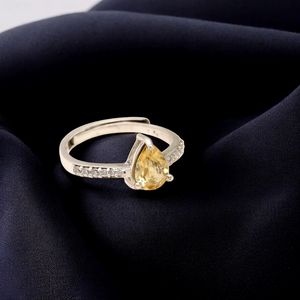 Anillo fino clásico de Plata de Ley 925 con piedra preciosa de corte citrino pera para bodas compromiso aniversario o fiestas de regalo - Product Image 2