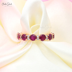 Bague prête à être expédiée, rubis de Birmanie de 4 mm et diamant rond de 1,5 mm, alliance éternelle en or rose massif 14 carats, vente en gros, bague de mariage pour demoiselle d'honneur - Product Image 6