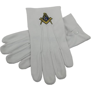 Gants en coton lourd blanc de super qualité pour hommes Brodé Artisanat Carré bleu et boussole Logo blanc doux qualité - Product Image 5
