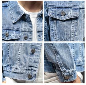 Bonne qualité hommes coton trous Denim manteaux Bomber veste Hip-hop Jean vestes mode hommes Denim vestes Jean manteaux - Product Image 6