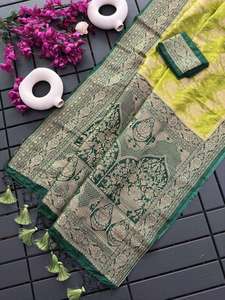 Calidad de exportación India Traje de último diseñador Venta caliente Sari de seda viscosa con borla pesada en la frontera Trabajo Mujer Moda - Product Image 4