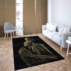 Tapis imprimé avec motif de crâne, design moderne pour la cuisine, la salle à manger et la salle de bain, tapis fin non tissé - Product Image 1