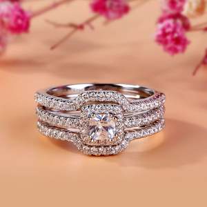 Ensemble de 3 bagues de mariage Jeulia Halo - Argent sterling plaqué or avec accents de diamants - Product Image 6