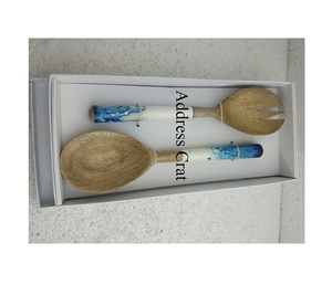 Ensemble de couverts à salade en bois faits à la main avec manche en laiton Couverts en bois Cuillère Fourchette Couverts Ustensiles de cuisine Vaisselle - Product Image 3