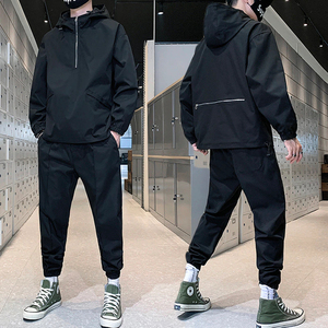 Oem Custom Men's 2024 Half <b>Zip</b> <b>Hooded</b> Windbreaker Sets CustomMade Slim Fit Thick Waistband Two Pieces Nylon Windbreak Tracksuits - Product Image 2