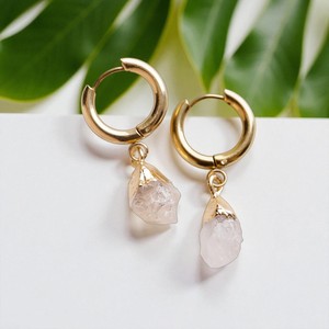 925 Silver Raw <b>Rose</b> <b>Quartz</b> Birthstone Hoops <b>Earrings</b> Jewelry - Product Image 1