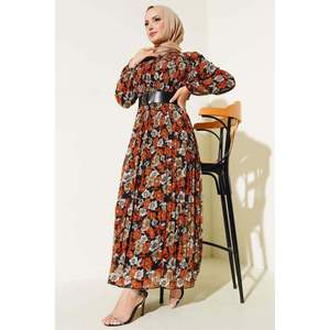 กระเบื้องเดรสชีฟองจีบมีเข็มขัด - Product Image 3