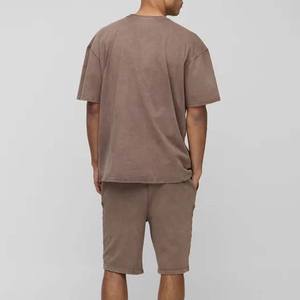 Conjunto de Camiseta y Pantalones Cortos de Algodón Grueso Tejido, Transpirable, Lavado, en Colores Sólidos, para Hombre, Ropa Casual de Verano, Colores Personalizados, Todas las Tallas - Product Image 2