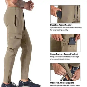 Pantalon cargo en toile décontracté pour homme, coupe ajustée, taille mi-haute, plusieurs poches et logo personnalisé - Product Image 6