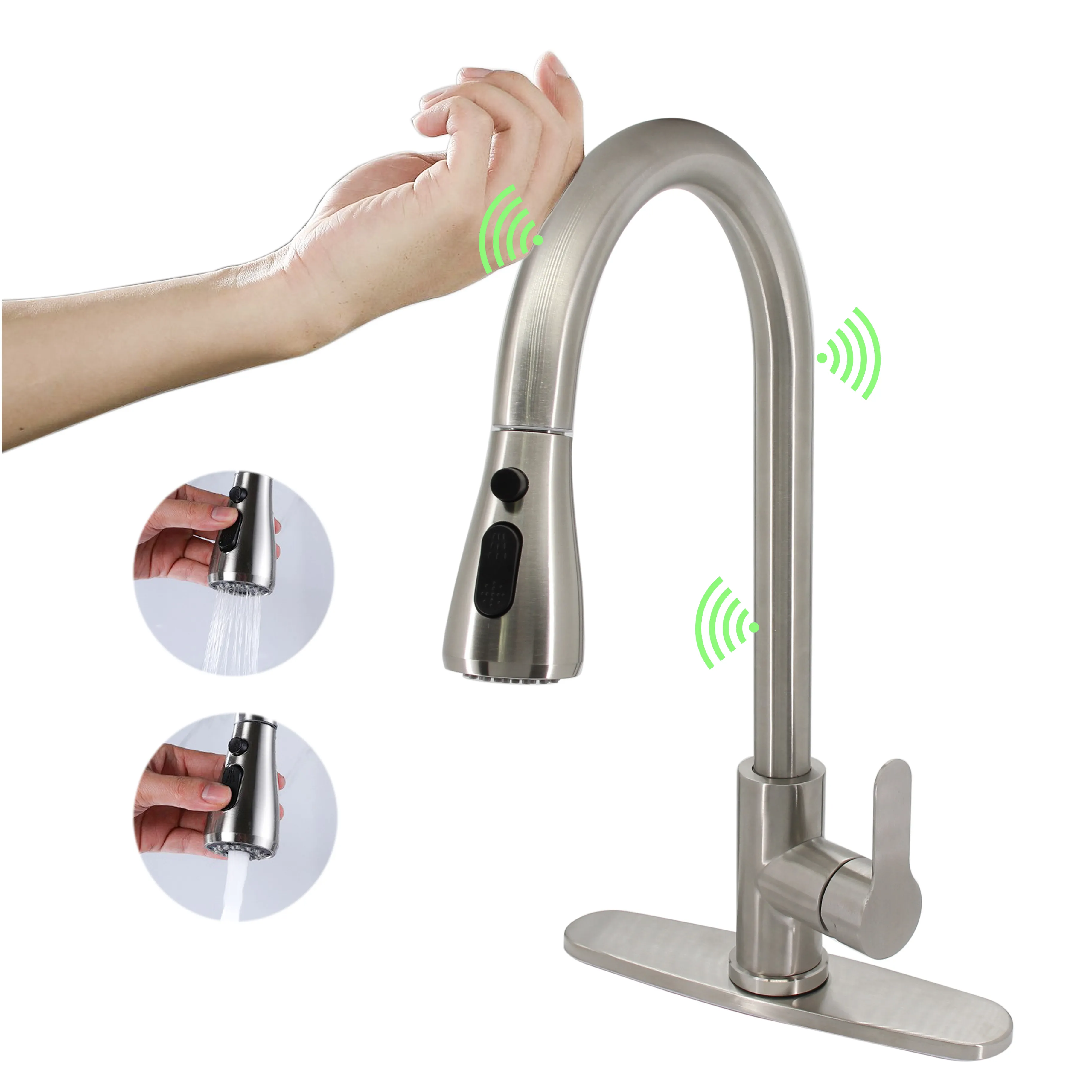 304 Stainless Steel Touchless Kitchen Sink Faucets Pull Out Spring Kitchen Faucets
