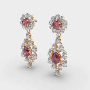 Vintage 925 argent cluster Style boucles d'oreilles indien vêtements occasionnels mariage fiançailles charme poire coupe rouge diamant Moissanite charme - Product Image 6