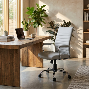 San Francisco Modern Executive <b>Chair</b> Grey Eco-leather Ergonomic Lift Swivel Adjustable Headrest PP Aluminium PU Fabric Material - Product Image 4