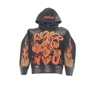 Sweats à Capuche Solides Surdimensionnés Unisexe 100% Coton, Streetwear, Pull de Style Jeune, Impression Personnalisée, Broderie Noire Lavée à la Pierre - Product Image 5