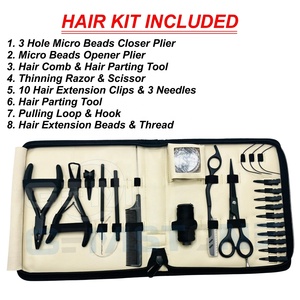Professional Stainless Steel Hair Extension Tool Kit with Micro Bead Closer & Opener Pliers Loop <b>Needle</b> Clips Beads Thread - Product Image 2